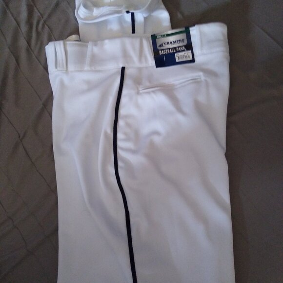 Champo Men's L baseball pant white w/navy piping - Picture 1 of 5